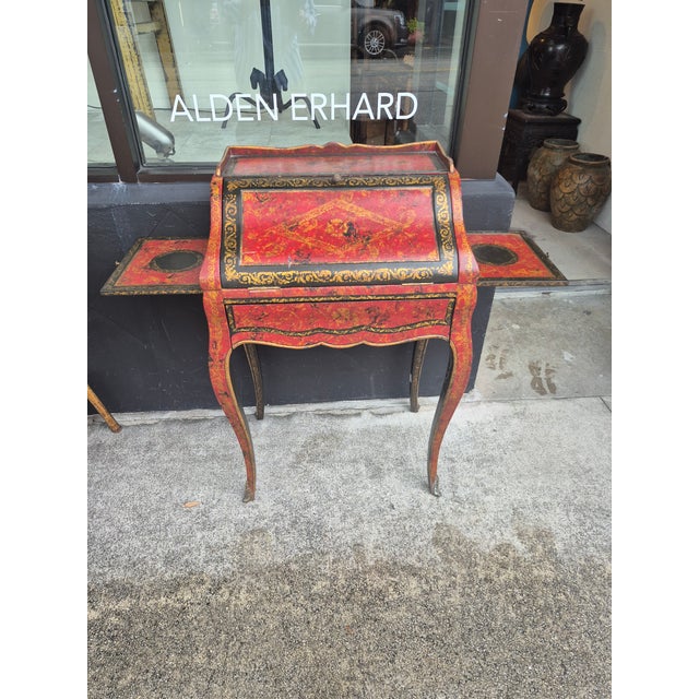 Antique French Red Leather Clad Desk For Sale - Image 4 of 9