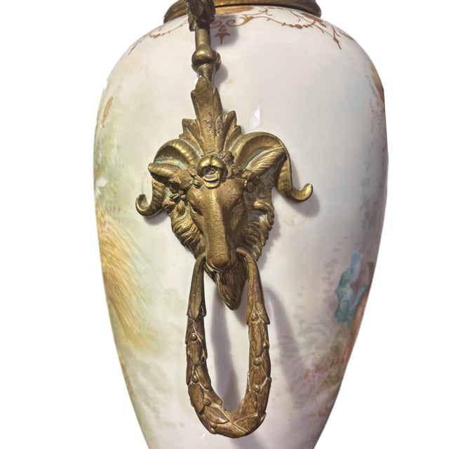 Mid 19th Century 19th Century French Sevres Porcelain Vases With Gilded Bronze Mounts and Handles, a Pair For Sale - Image 5 of 9