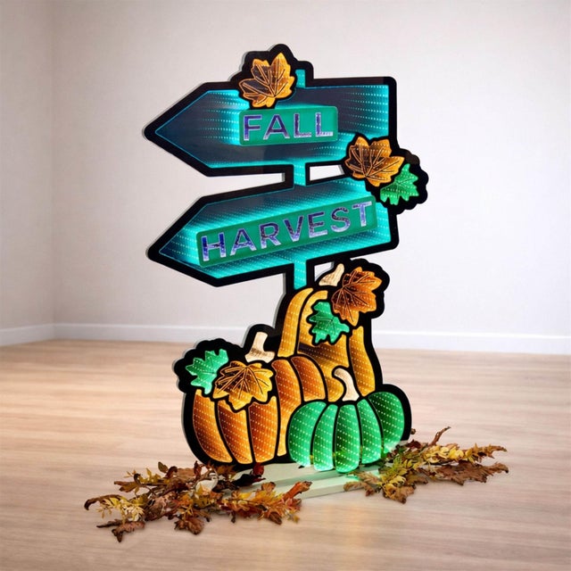 Contemporary Fall Harvest Pumpkin Sign Ekkolight 35"H For Sale - Image 3 of 4