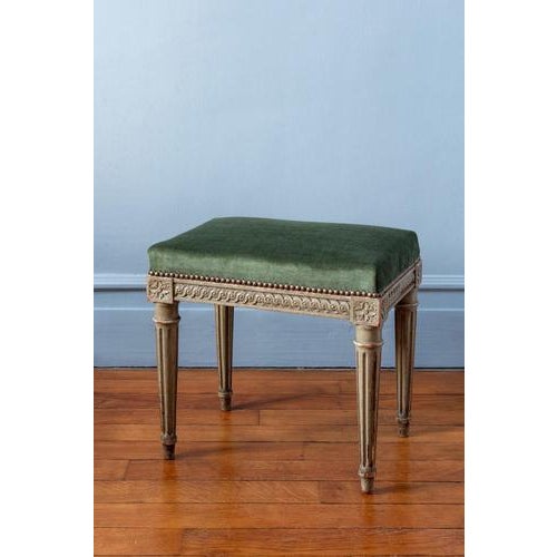 French Louis XVI Upholstered Painted Ottomans, 19th Century, Set of 2 For Sale - Image 5 of 14
