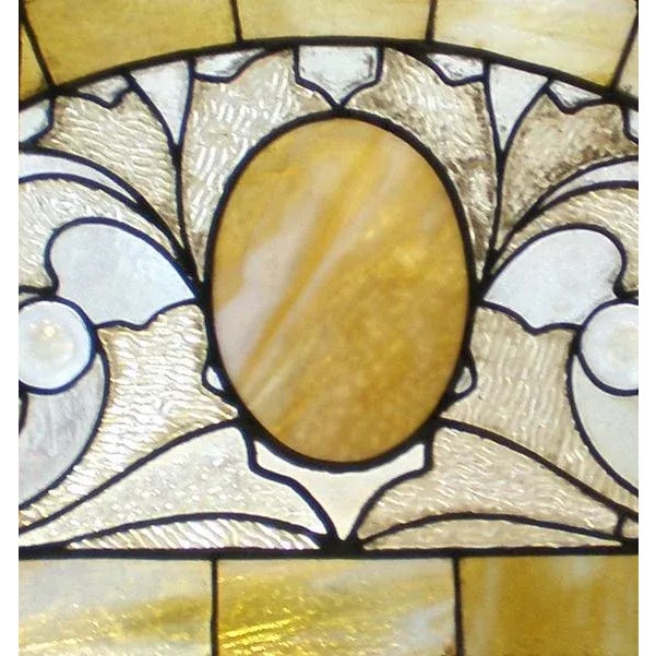Abstract Stained Glass Transom Window• Circa 1900 • Abstract Foliate Half Round For Sale - Image 3 of 4