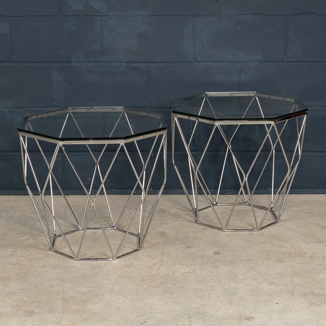 20th Century English Chrome & Glass Octagonal Side Tables, 1980s, Set of 2 For Sale - Image 15 of 16