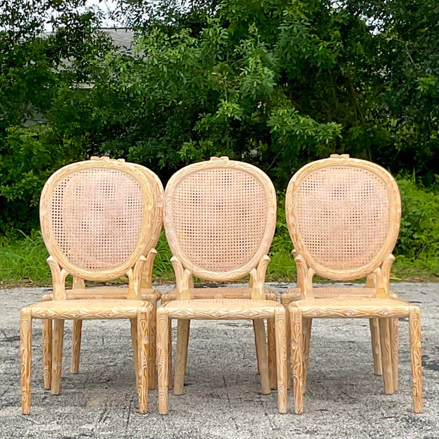 Vintage Boho Hand Carved Faux Bois Cane Dining Chairs Set of 6 Chairish
