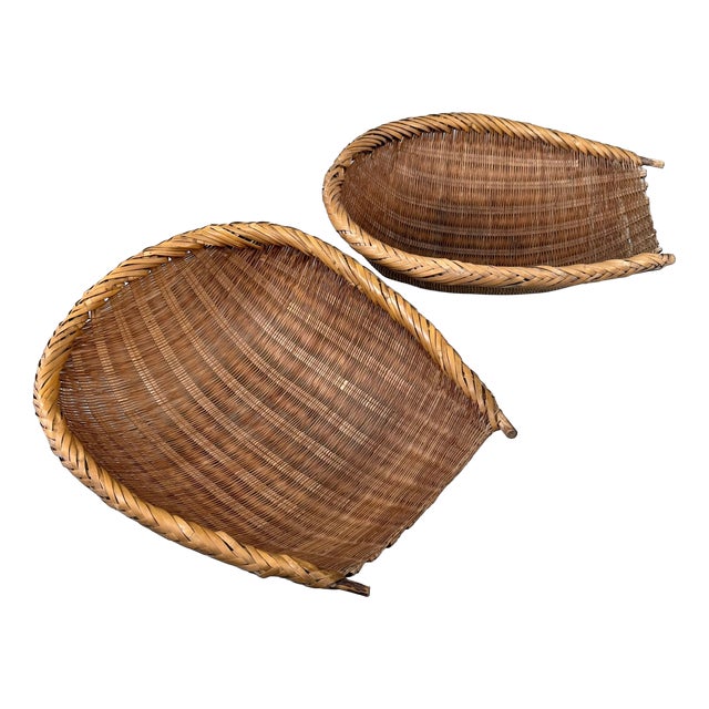 Japanese Shōwa Bamboo Baskets, 1950s, Set of 2 For Sale