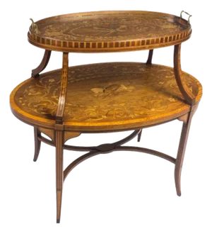 Antique English Etagere Tray Table in Mahogany and Satin Wood, 1890s