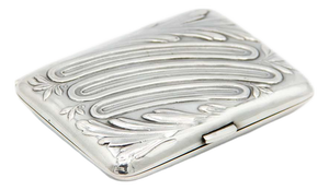 Rectangular Silver Cigarette Case with Floral Motifs