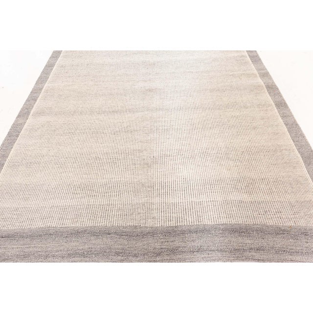 Mid-Century Modern Scandinavian Vintage Striped Gray With Steel Blue Flatweave Carpet For Sale - Image 3 of 8