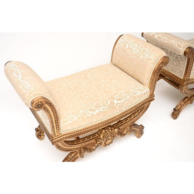 Cream Antique French Rococo Style Gilt Wood Stools, 1950, Set of 2 For Sale - Image 8 of 13