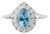 Art Deco 14k White Gold 1 Ct Aquamarine and Diamond Halo Cocktail Ring Size 5.5 For Sale