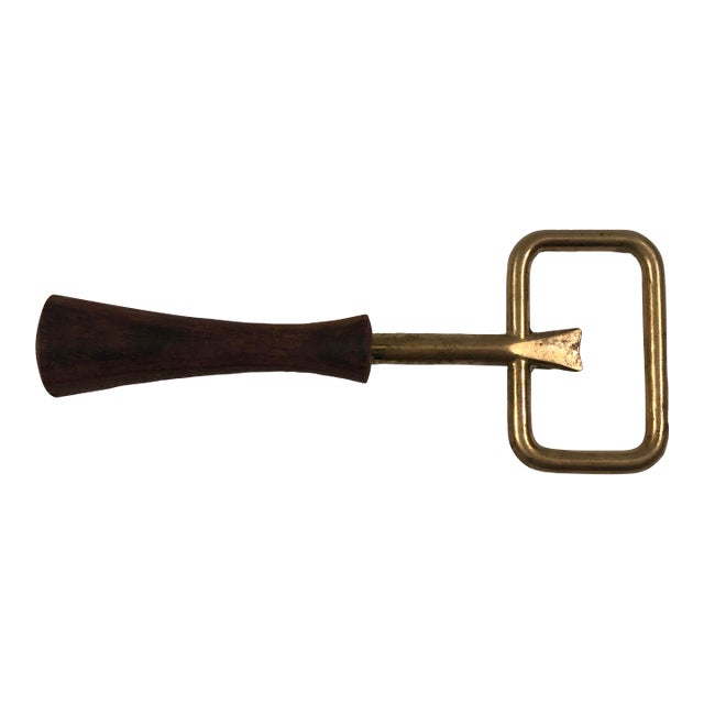 1970s Italian Contemporary Brass and Wood Bottle Opener For Sale