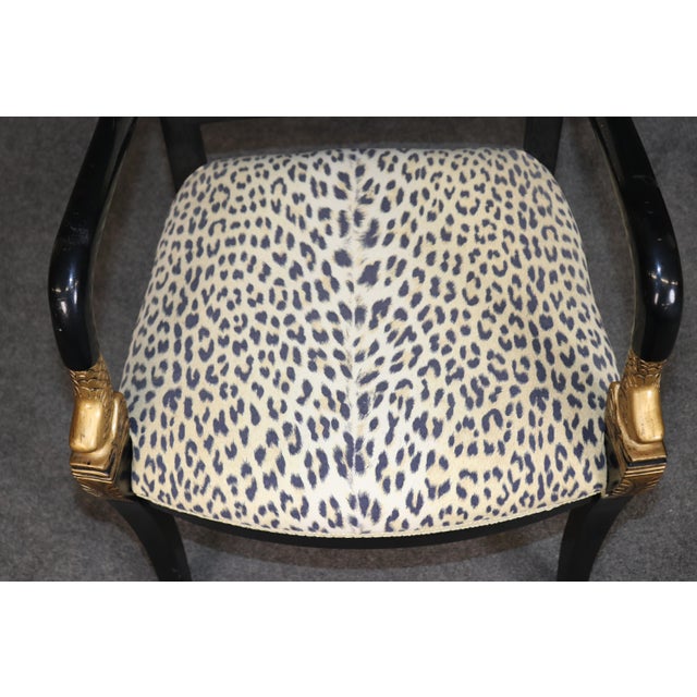 1960's Set 8 Regency Style Dolphin Head Ebonized & Gold Accent Armchairs For Sale - Image 10 of 16