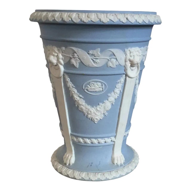 Antique Edwardian Wedgwood Light Blue Jasperware Vase For Sale