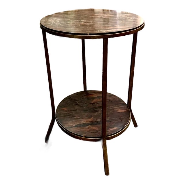 Vintage Rosewood and Brass Finish Table Lamp With a Lower Gallery Shelf For Sale