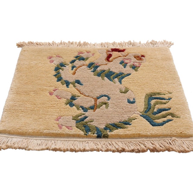 Chinese Vintage Tibetan Five Claw Dragon Rug, 01'06 X 01'08 For Sale - Image 3 of 10