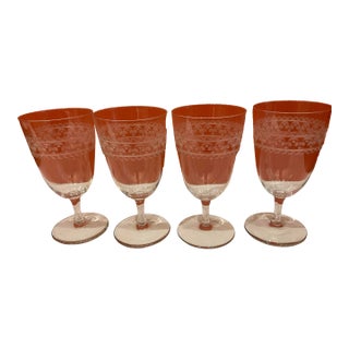 Vintage 1920 Etched 8-Ounce Crystal Stemware- Set of 4 For Sale
