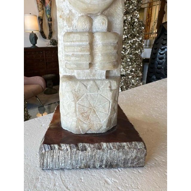 Hand Carved French Polynesian Alabaster Table Lamp For Sale - Image 9 of 12