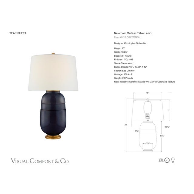 Christopher Spitzmiller by Visual Comfort Signature Newcomb Medium Table Lamp in Mixed Blue Brown with Linen Shade...