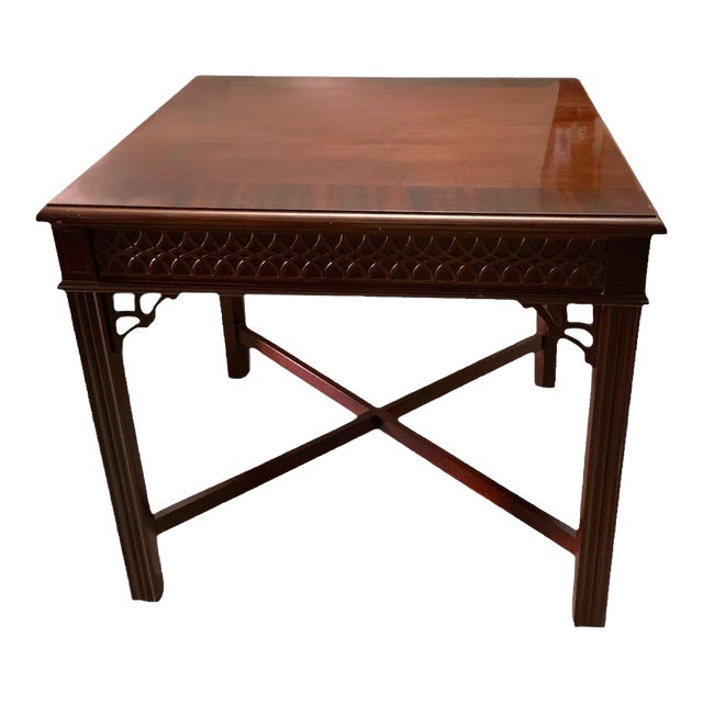 1980s End Table Chippendale Style Solid Wood Side Table With Ornate Sides For Sale