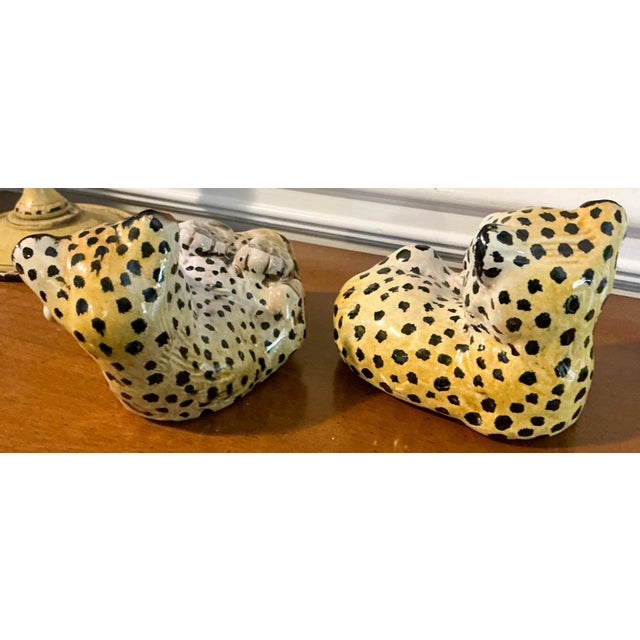 1960s Hollywood Regency Italian Terracotta Majolica Leopard Cubs Jungle Cat -S/2 For Sale - Image 5 of 7