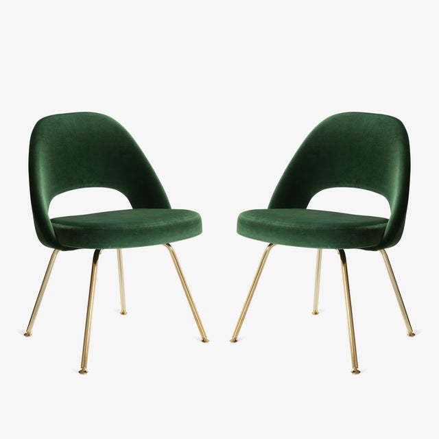Original Saarinen Executive Armless Chairs in Emerald Velvet, Custom Gold Edition - Set of 6 For Sale In New York - Image 6 of 10