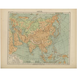 Antique French Relief Atlas Map of Asia from Hachette, 1883 For Sale