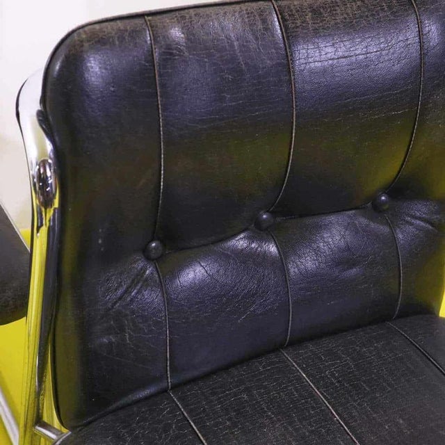 Chrome Metal Chairs with Black Faux Leather, Set of 4 For Sale - Image 4 of 11