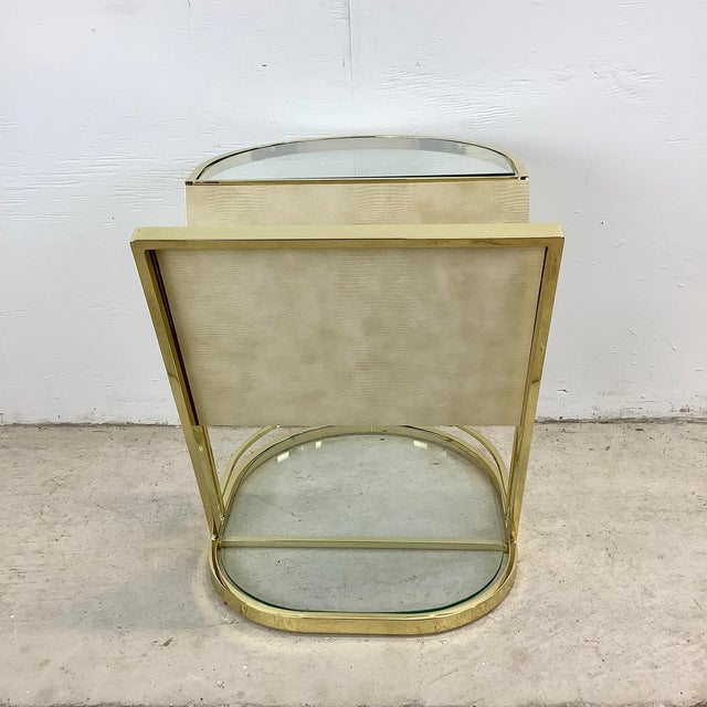 Vintage Hollywood Regency Brass & Glass Magazine Rack Side Table For Sale - Image 16 of 18