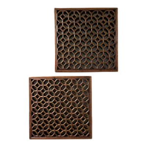 Pair of Antique Chinese Square Panels in a Honeycomb Pattern