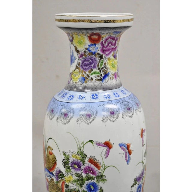 Vintage Chinese Satsuma Style Hand Painted Quail Bird Flower Porcelain Vase For Sale - Image 10 of 12