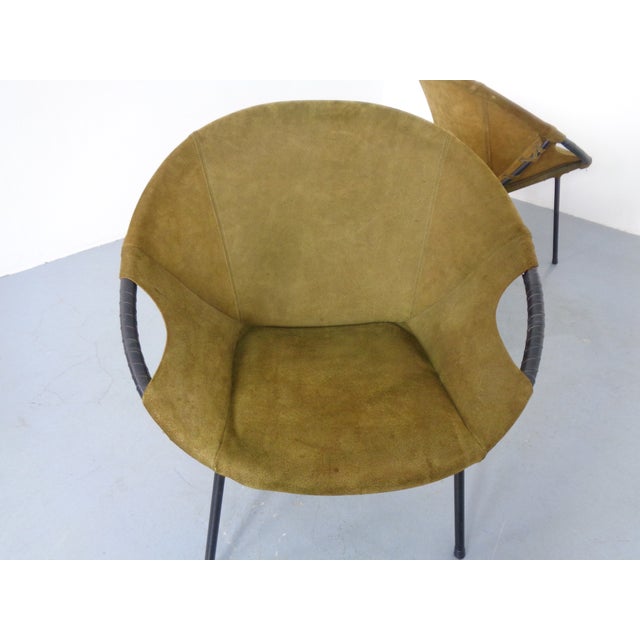 Olive Green Suede Balloon Chair from Lusch, Germany, 1960s For Sale - Image 11 of 16