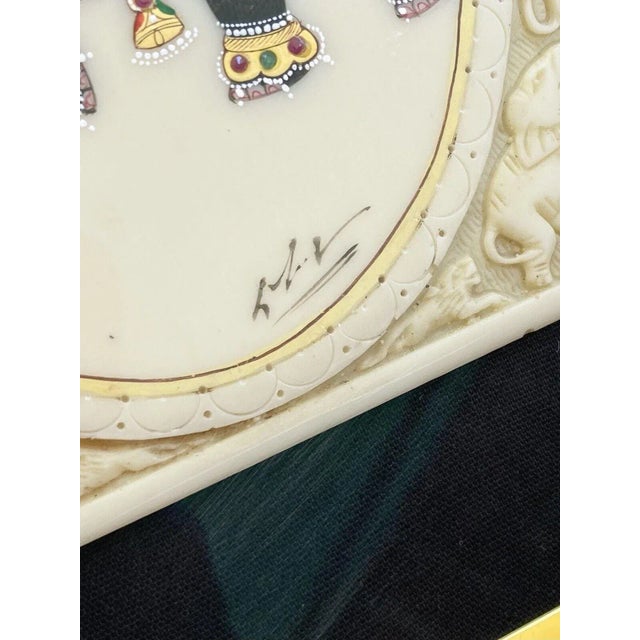 Indian 1990s Handmade Miniature Rajasthani Ambari Dasara Elephant Framed Carved Plaque For Sale - Image 3 of 5