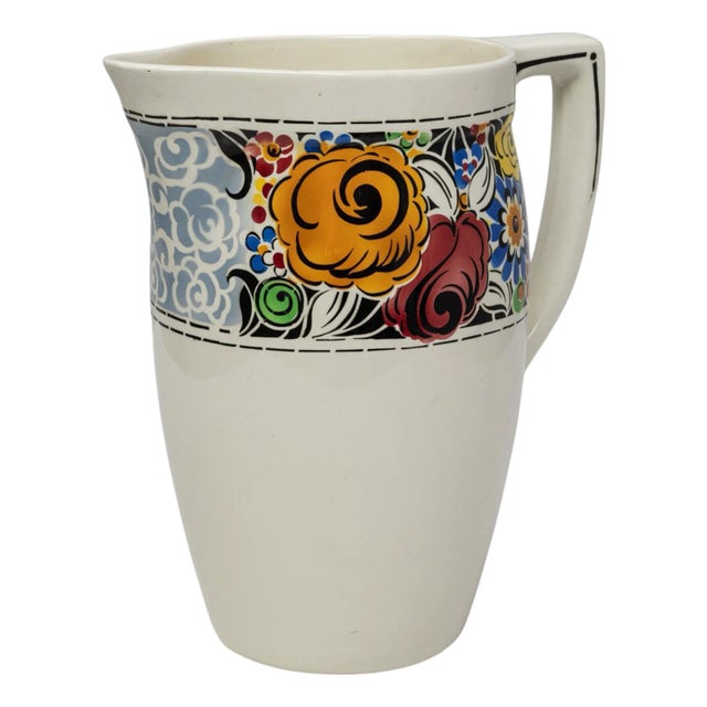 20th Century Belgian Floral Design Ceramic Pitcher For Sale