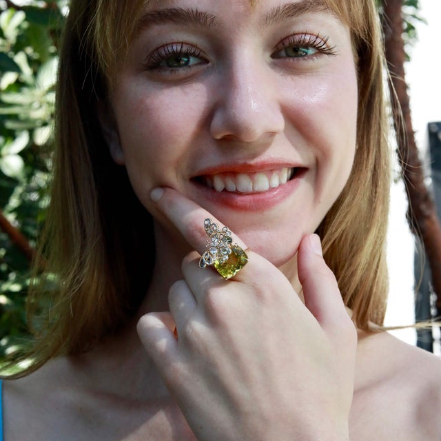 Not Yet Made - Made To Order Nina Zhou 13.5ctw Aquamarine & Diamond Butterfly on Lemon Quartz Cocktail Ring (All Sizes Available) For Sale - Image 5 of 7