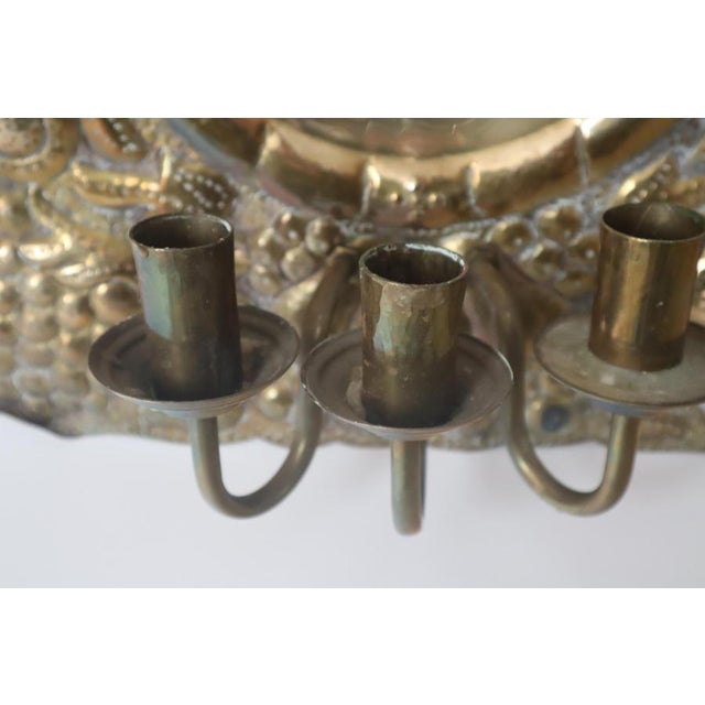 1960s Baroque Brass with Bird Motif and Flora Wall Candleholder by Danzig, 1960 For Sale - Image 5 of 10