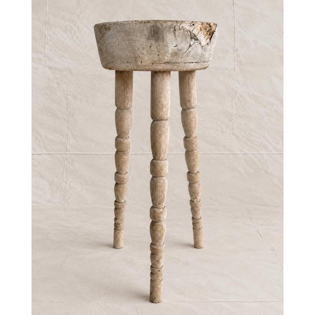 Rustic Bleached Wood Tripod Stool with Turned Legs For Sale - Image 6 of 7