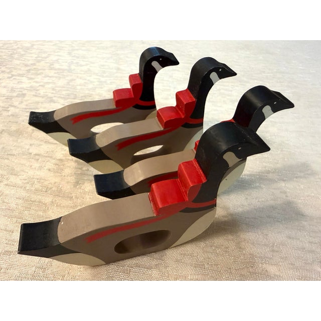 Vintage Set of 4 Wooden Christmas Goose With Bow Hallmark Napkin Rings For Sale - Image 6 of 9