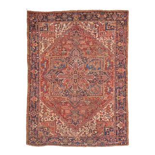Heriz 1920s Antique Persian Rug W/ Large Geometric Medallion - 11'3" X 8'4" For Sale