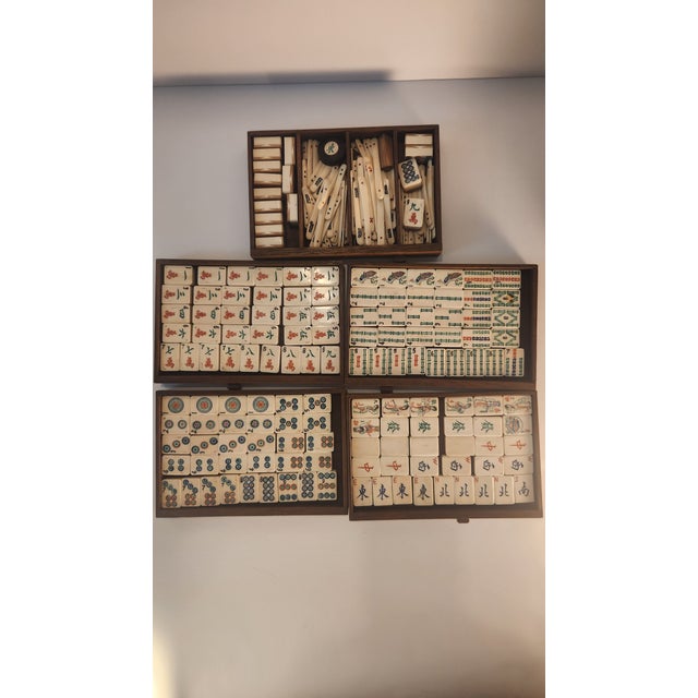 1920s One-of-a-Kind Antique Mahjong Set From the 1920s in Amazing Carved Box For Sale - Image 5 of 16
