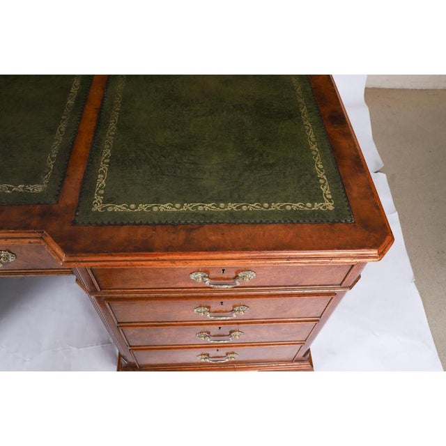 Antique Victorian Burr Walnut Partners Pedestal Desk, 1900s For Sale - Image 6 of 18