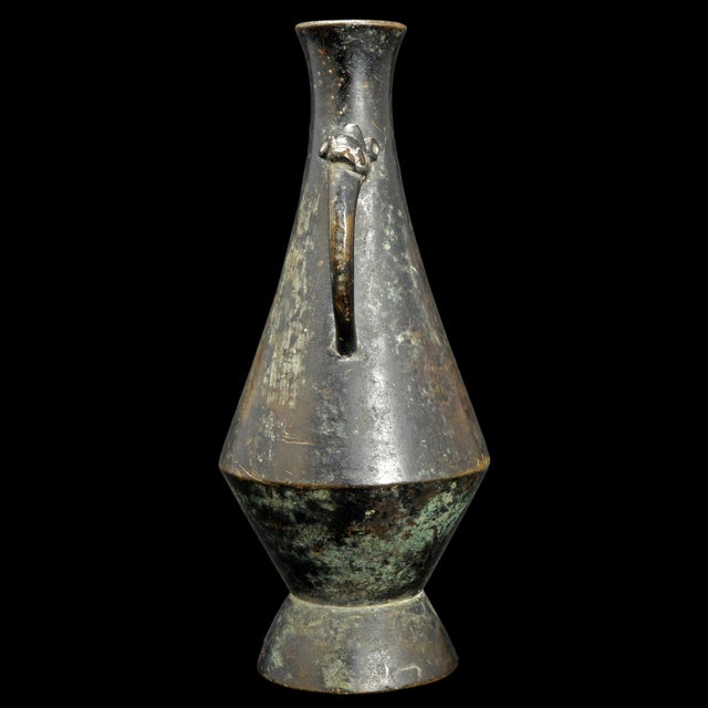 16th Century Small Chinese Bronze Scholar Vase With Mask Handles Late Ming/Early Qing Circa 16th C For Sale - Image 5 of 10