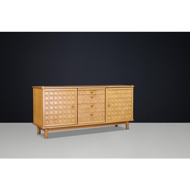 Belgian Brutalist Oak Sideboard with Sculptural Geometric Relief Doors, 1970s For Sale - Image 6 of 11