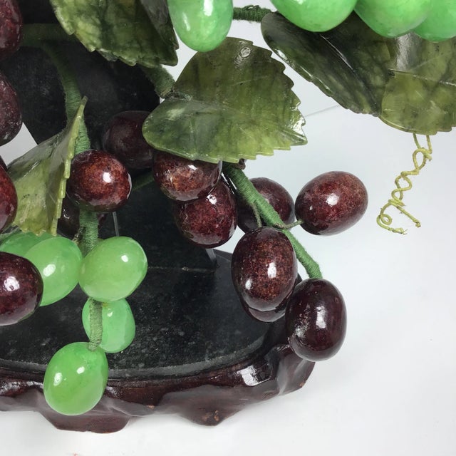 Chinese Asian Jade Stone Grape Bonsai Tree Mid 20th Century Chinese Oriental Asian Grape Bonsai Tree Vine Jade Stone Marble Sculpture For Sale - Image 3 of 9