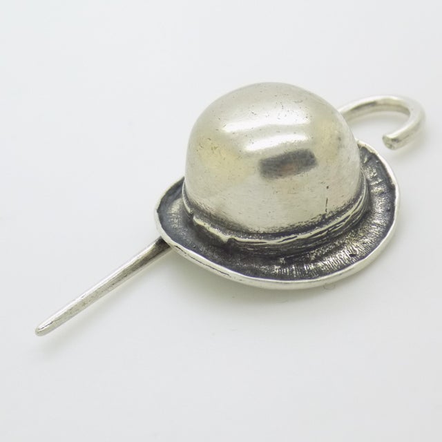 Vintage Italian Handmade Genuine Silver Bowler Hat Stick Dollhouse Miniature For Sale - Image 4 of 10