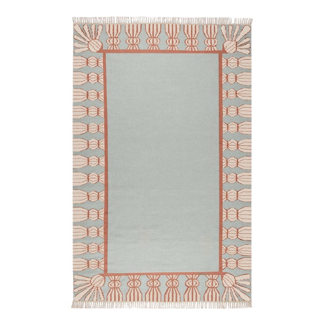 Part & Parcel Goods Wool Tassel Rug, 15' x 20', Sky Blue, Topaz and Eggshell For Sale