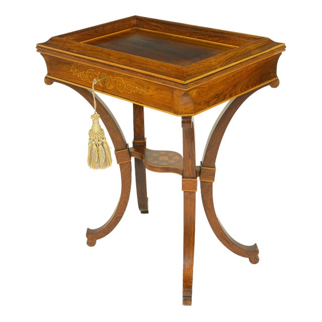 Biedermeier Inlaid Rosewood and Fruitwood Work Table For Sale