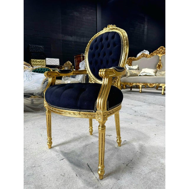 Rococo Black Velvet Accent Chair With Luxurious Gold Leaf Details For Sale In Miami - Image 6 of 8