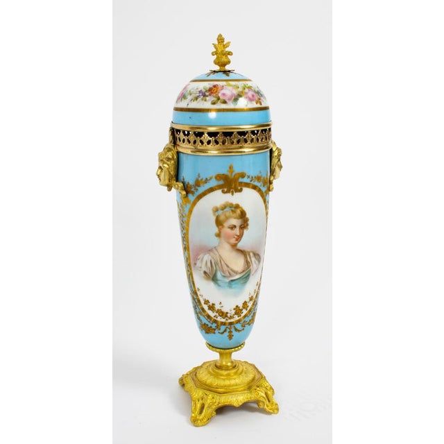French Duck Egg Blue Sevres Urns, 19th Century, Set of 2 For Sale - Image 6 of 18
