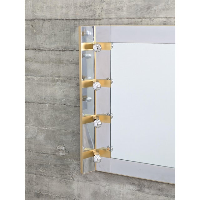 Metal Illuminated Dressing Room Mirror in Chrome and Brass by Gaetano Sciolari, Italy, 1970s For Sale - Image 7 of 18