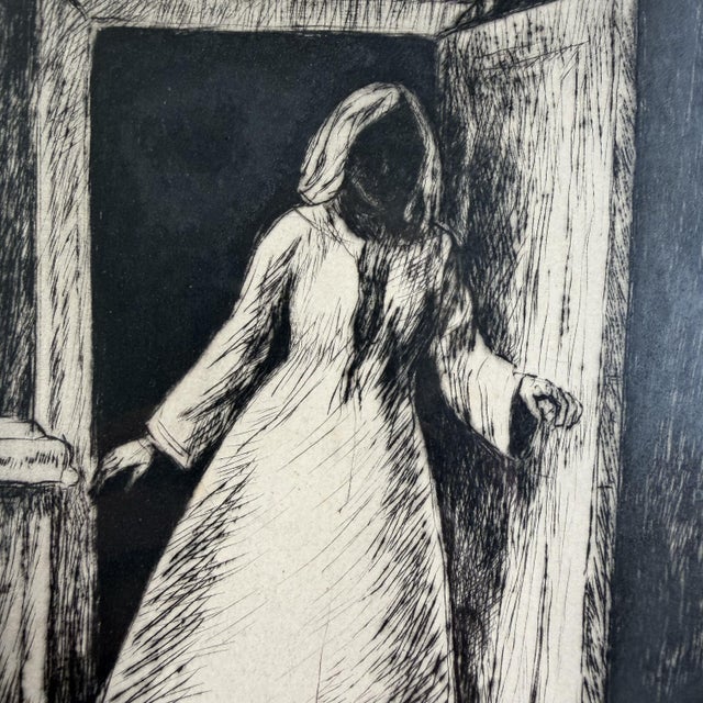 Mid-Century Modern Börje Sandelin, Woman in the Doorway, 1950s, Etching, Framed For Sale - Image 3 of 8