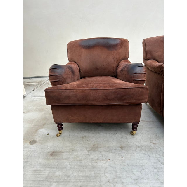 Pair of George Smith Suede Leather Club Chairs – 1999, Handmade in England** For Sale - Image 6 of 10
